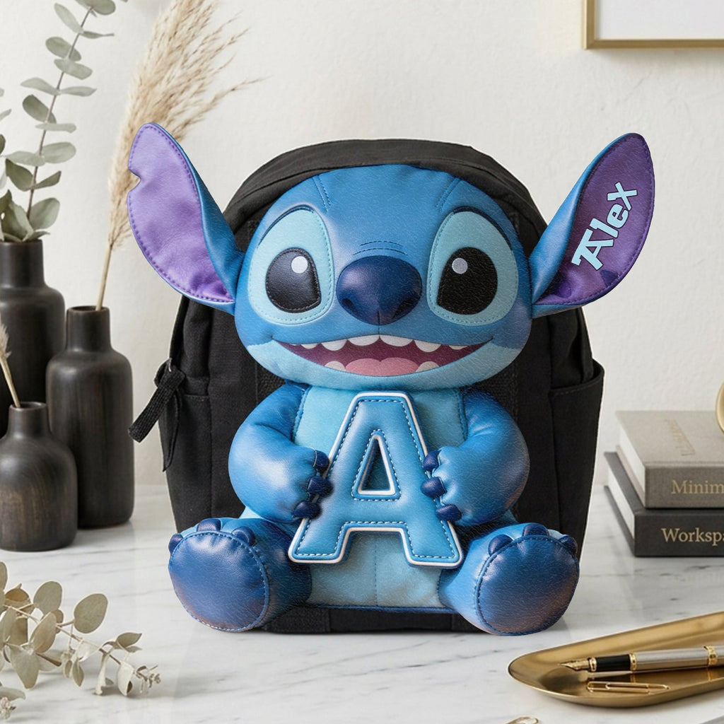 Personalized Blue Alien Leather Patch Backpack for Kids Changeable Leather Patch Backpack GradoCreations