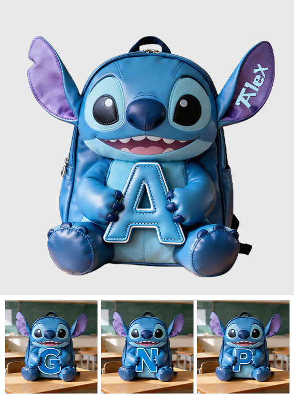 Personalized Blue Alien Leather Patch Backpack for Kids Changeable Leather Patch Backpack GradoCreations