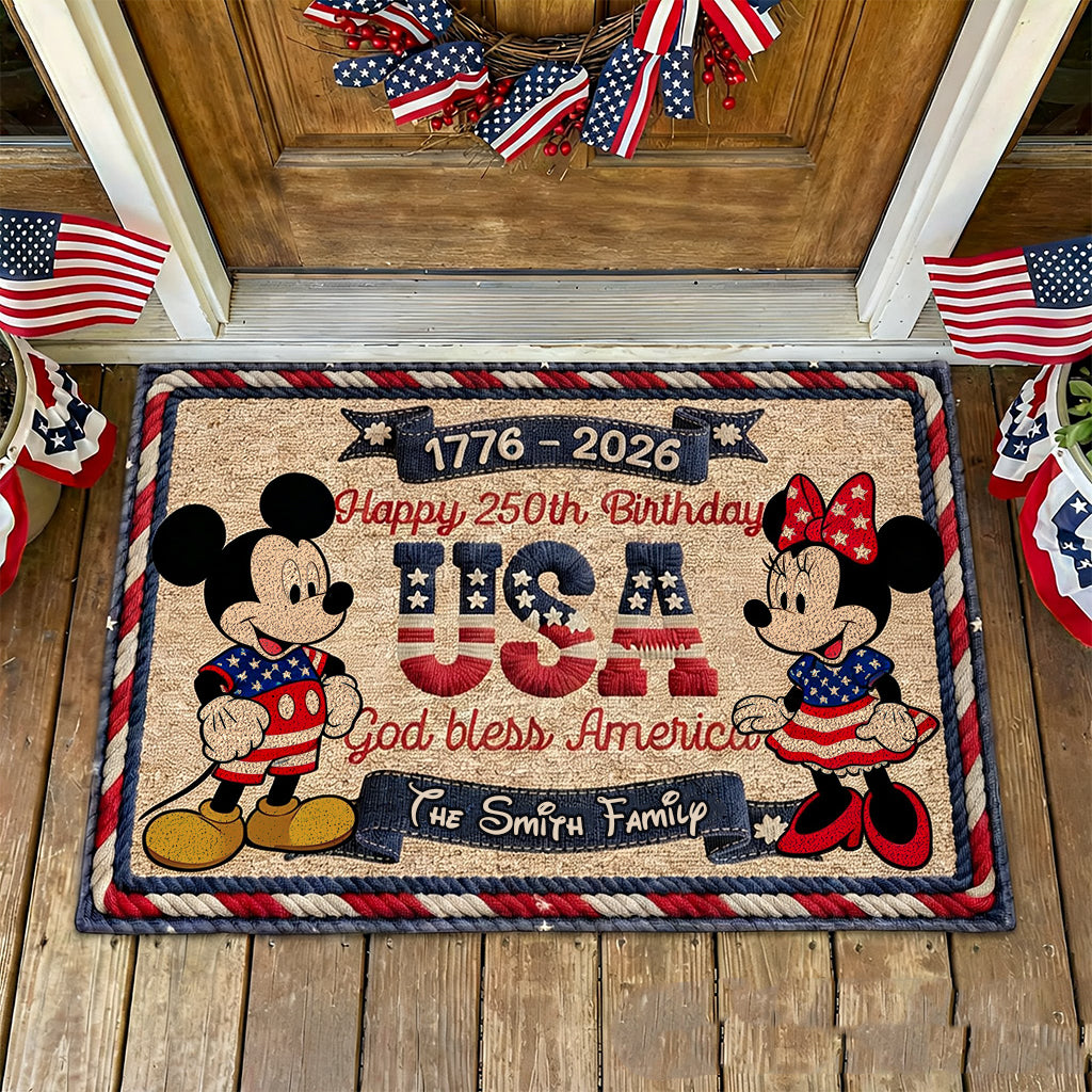 Personalized Mickey Mouse Doormat Happy 250th Birthday USA Gift Doormat GradoCreations
