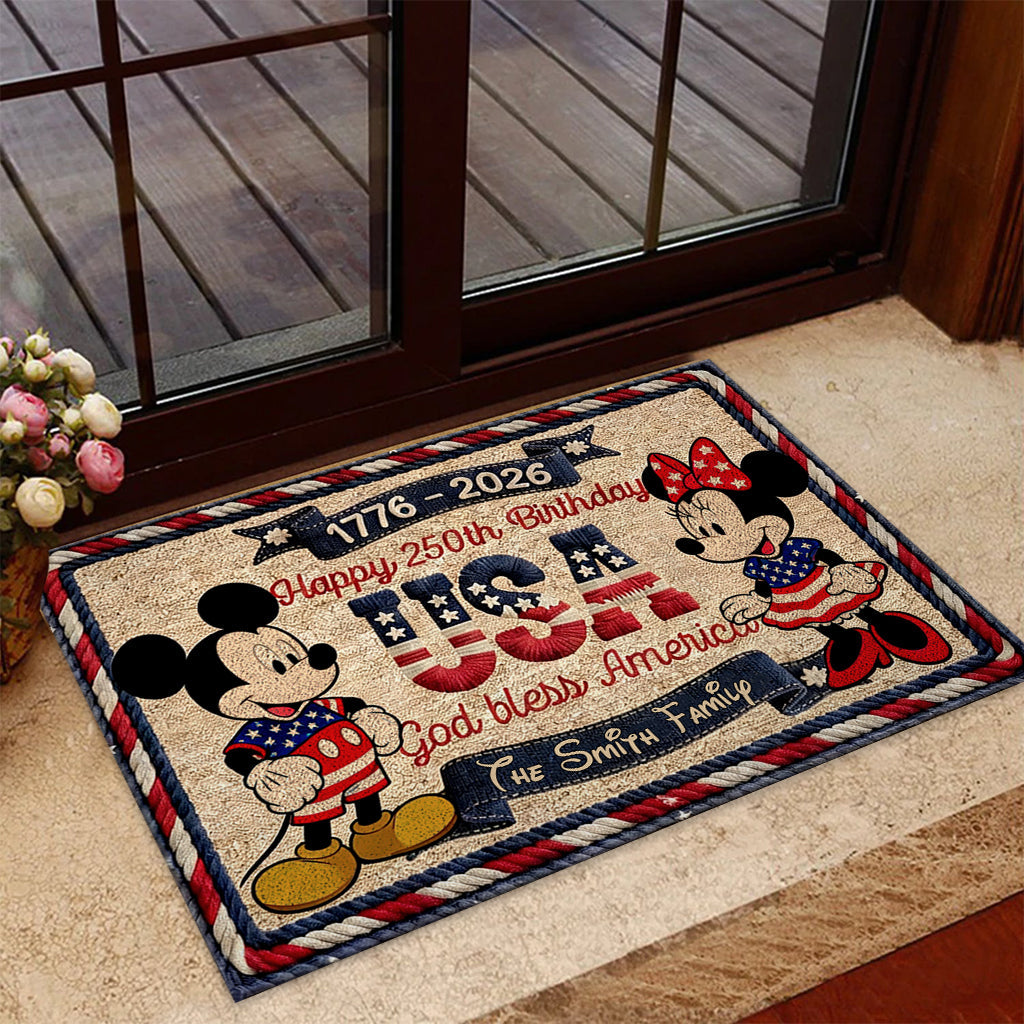 Personalized Mickey Mouse Doormat Happy 250th Birthday USA Gift Doormat GradoCreations