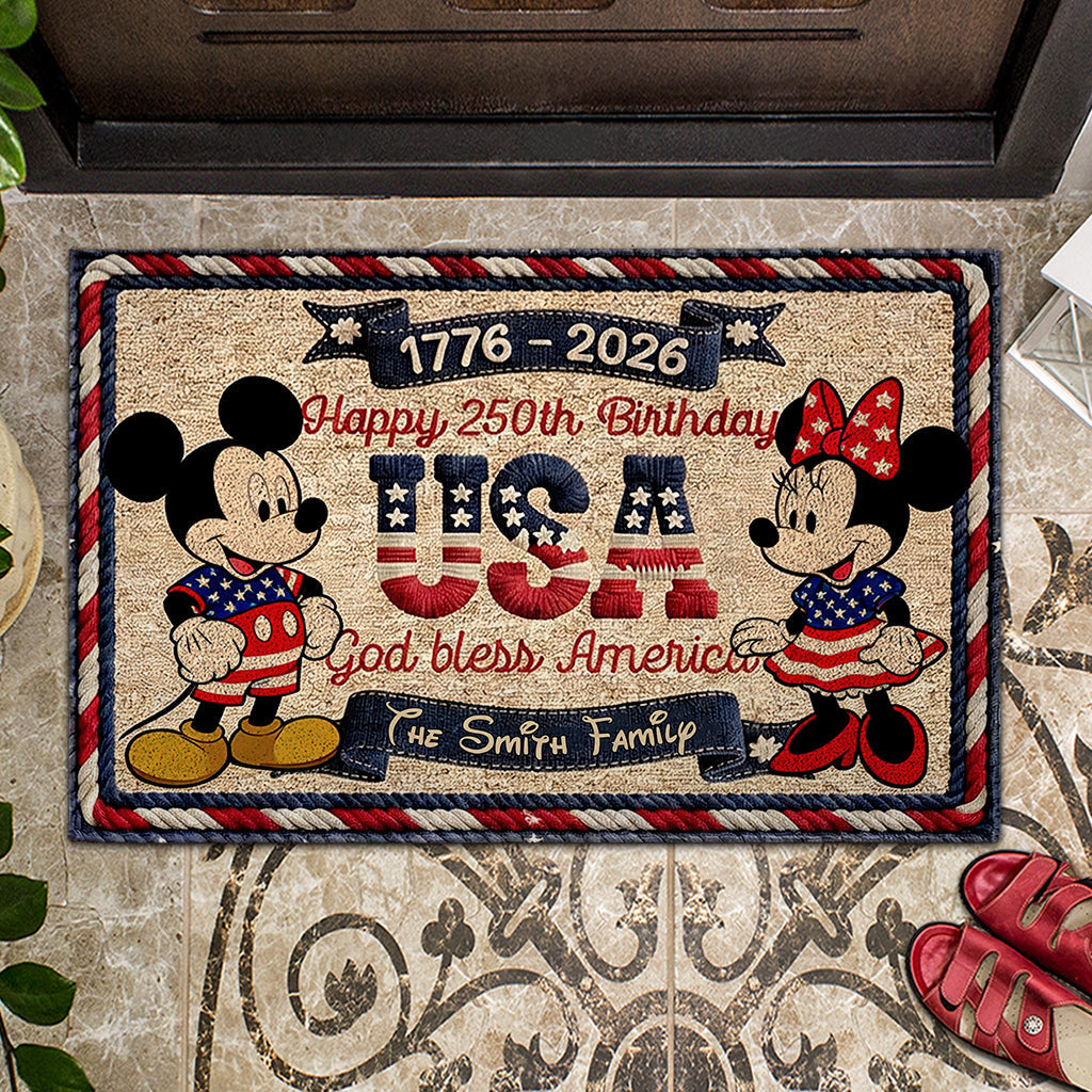 Personalized Mickey Mouse Doormat Happy 250th Birthday USA Gift Doormat GradoCreations