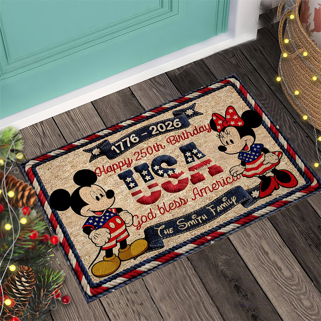 Personalized Mickey Mouse Doormat Happy 250th Birthday USA Gift Doormat GradoCreations