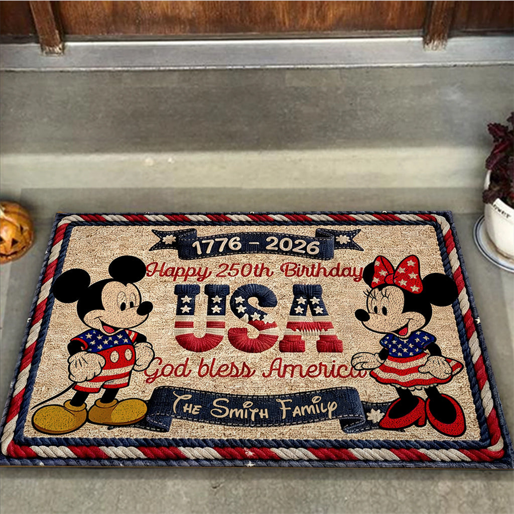 Personalized Mickey Mouse Doormat Happy 250th Birthday USA Gift Doormat GradoCreations