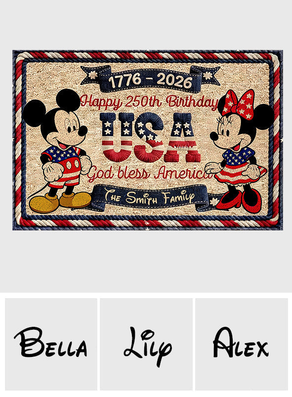 Personalized Mickey Mouse Doormat Happy 250th Birthday USA Gift Doormat GradoCreations