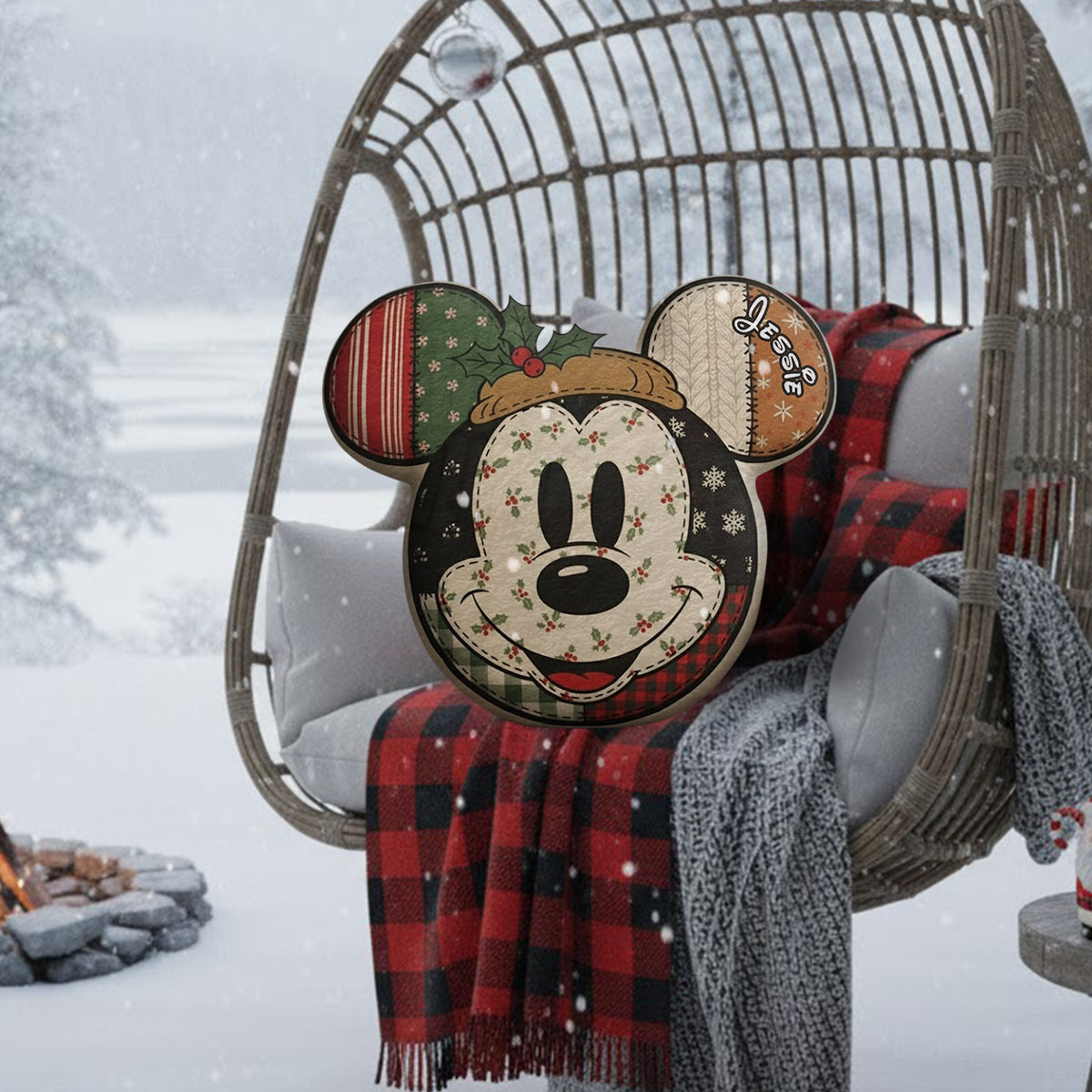 Personalized Cartoon Mouse Christmas Faux Fur Pillow for Kids Faux Fur Shaped Pillow GradoCreations