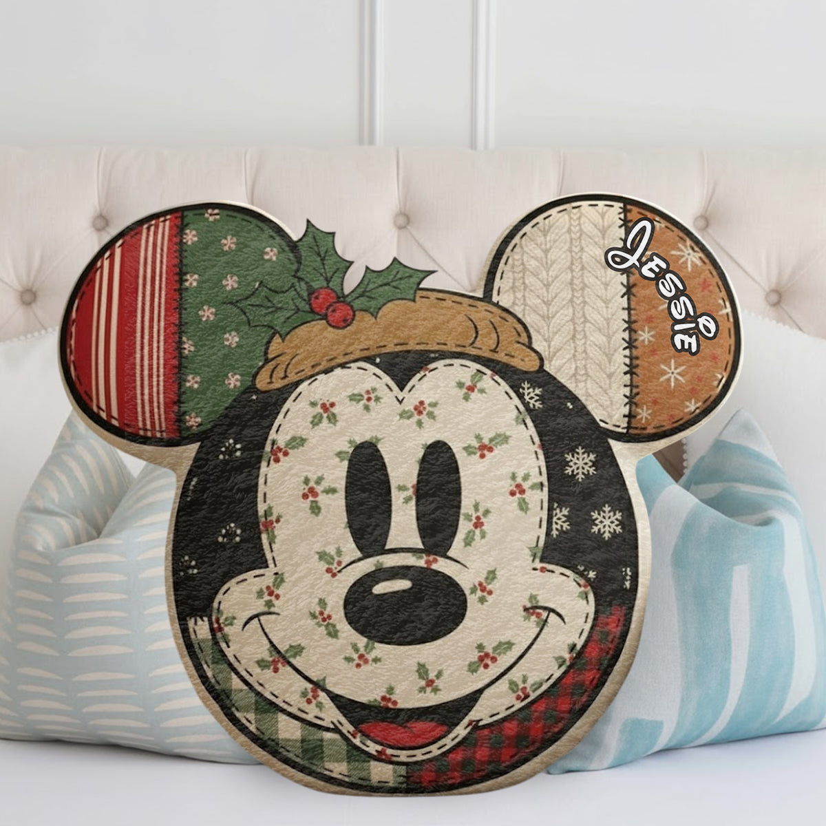Personalized Cartoon Mouse Christmas Faux Fur Pillow for Kids Faux Fur Shaped Pillow GradoCreations