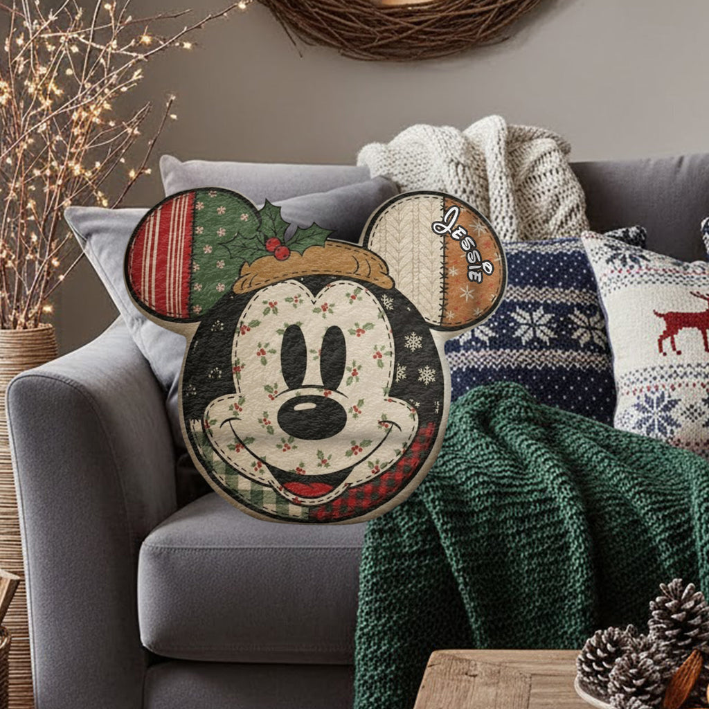 Personalized Cartoon Mouse Christmas Faux Fur Pillow for Kids Faux Fur Shaped Pillow GradoCreations