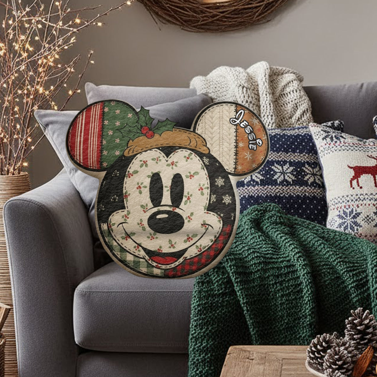 Personalized Cartoon Mouse Christmas Faux Fur Pillow for Kids Faux Fur Shaped Pillow GradoCreations