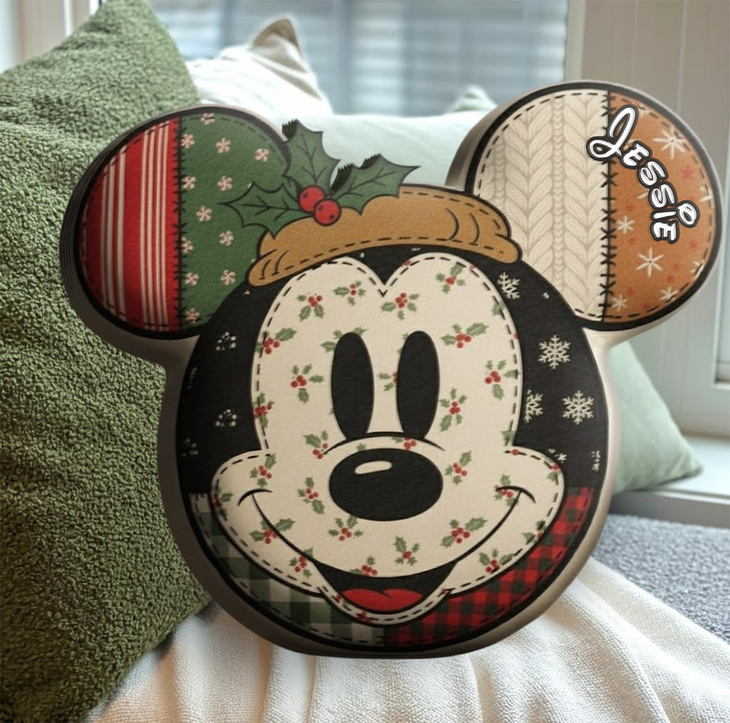 Personalized Cartoon Mouse Christmas Faux Fur Pillow for Kids Faux Fur Shaped Pillow GradoCreations