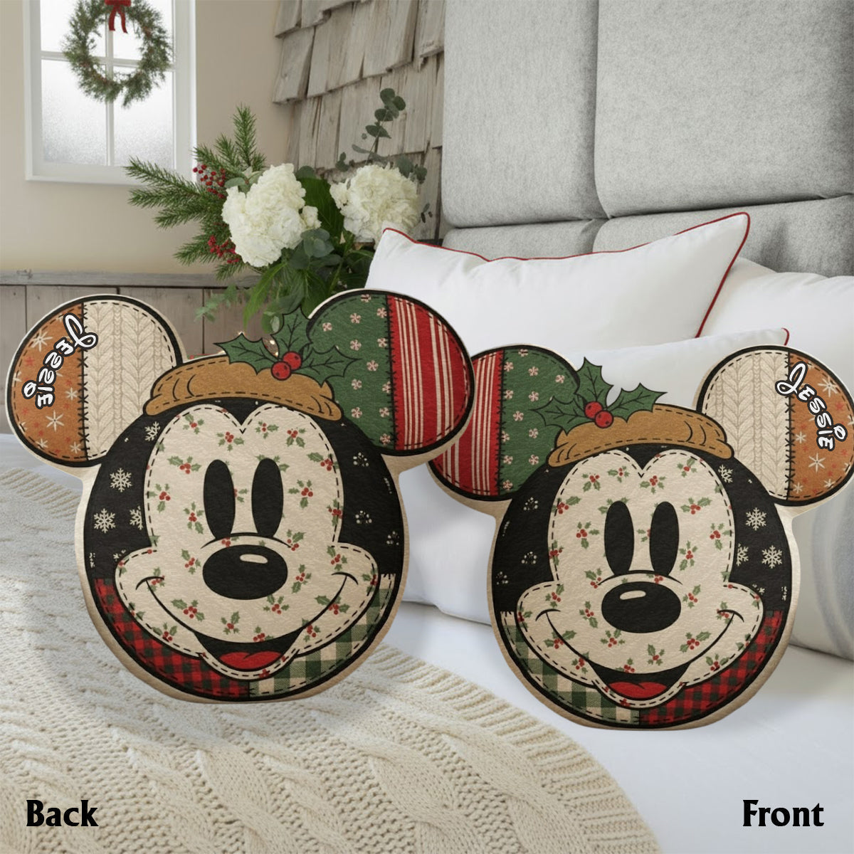 Personalized Cartoon Mouse Christmas Faux Fur Pillow for Kids Faux Fur Shaped Pillow GradoCreations