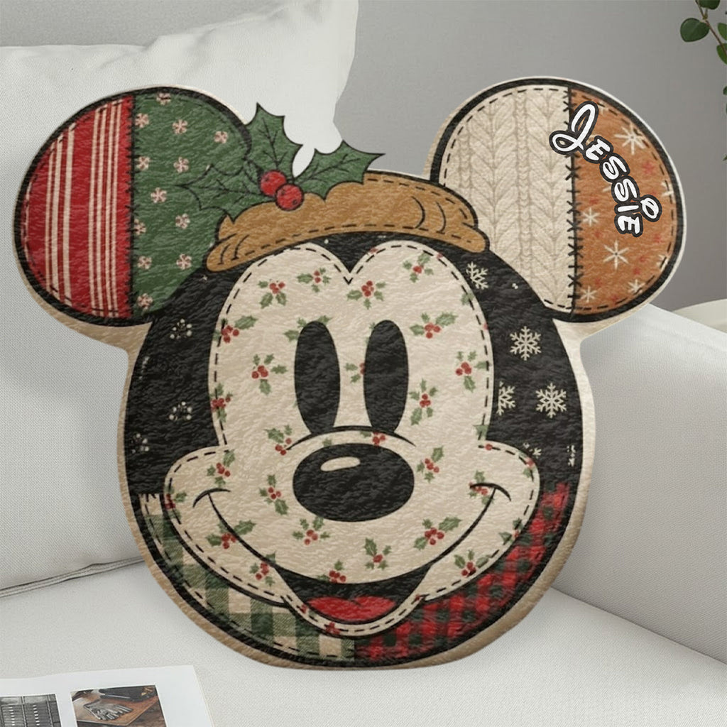 Personalized Cartoon Mouse Christmas Faux Fur Pillow for Kids Faux Fur Shaped Pillow GradoCreations