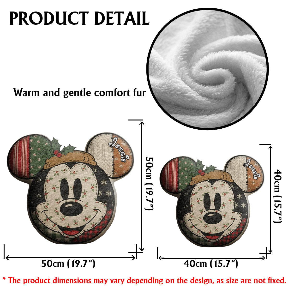 Personalized Cartoon Mouse Christmas Faux Fur Pillow for Kids Faux Fur Shaped Pillow GradoCreations