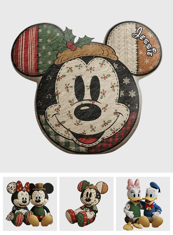 Personalized Cartoon Mouse Christmas Faux Fur Pillow for Kids Faux Fur Shaped Pillow GradoCreations
