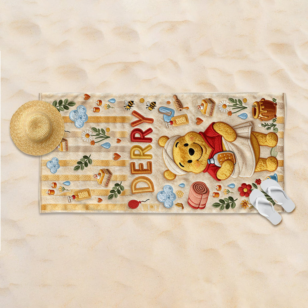 Personalized Yellow Bear Quick-Dry Beach Towel for Kids Beach Towel GradoCreations
