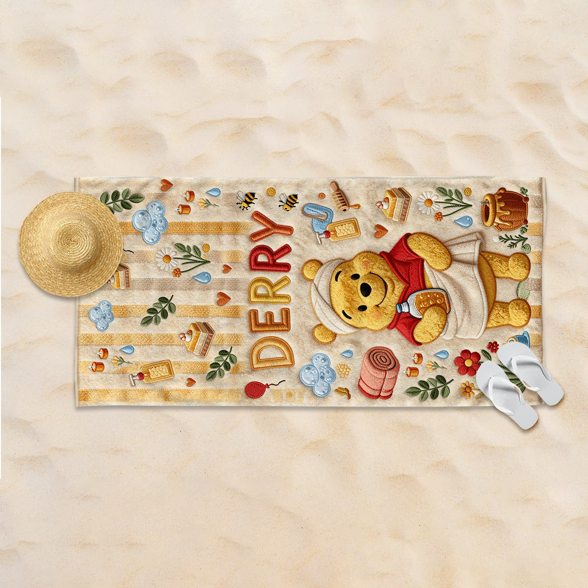 Personalized Yellow Bear Quick-Dry Beach Towel for Kids Beach Towel GradoCreations