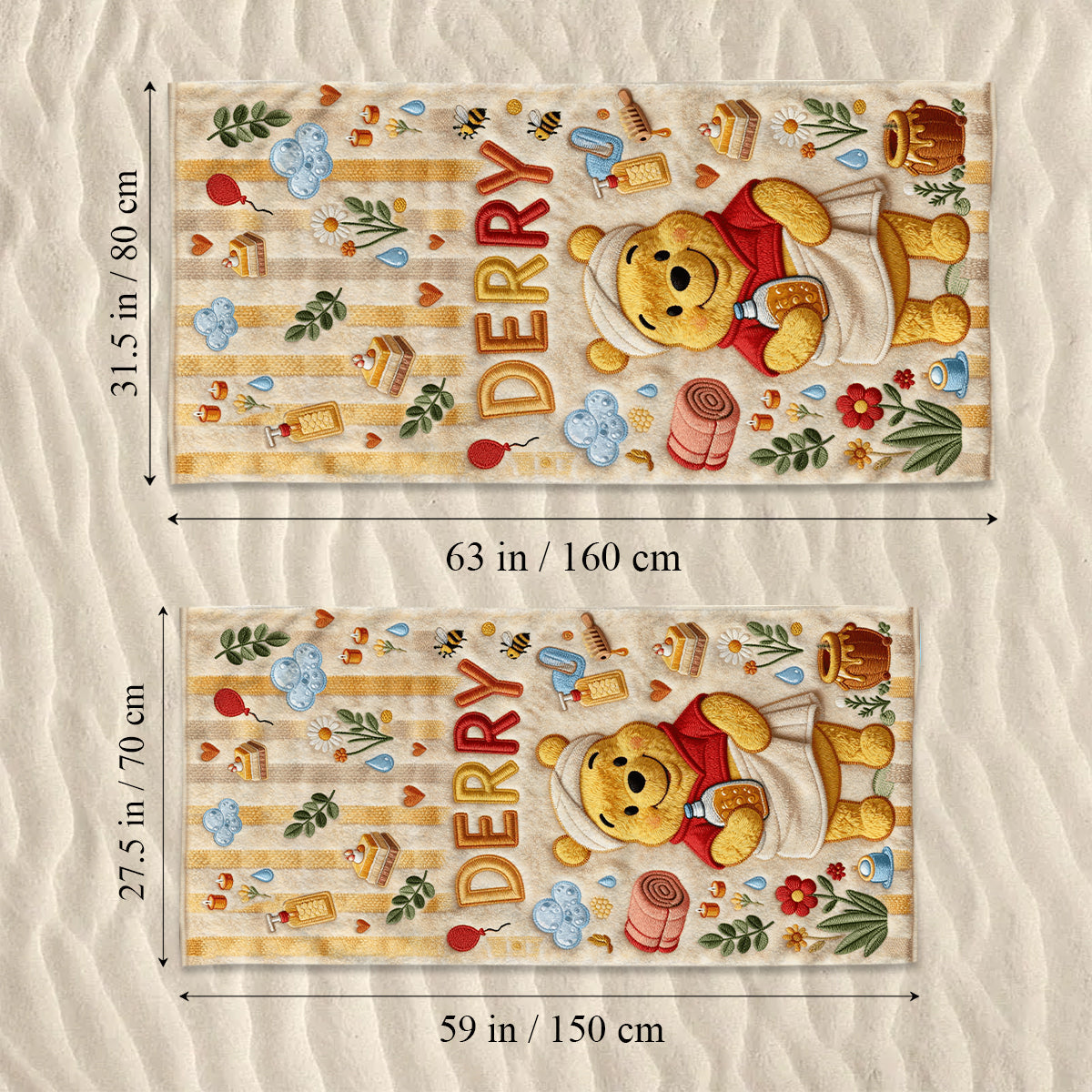 Personalized Yellow Bear Quick-Dry Beach Towel for Kids Beach Towel GradoCreations