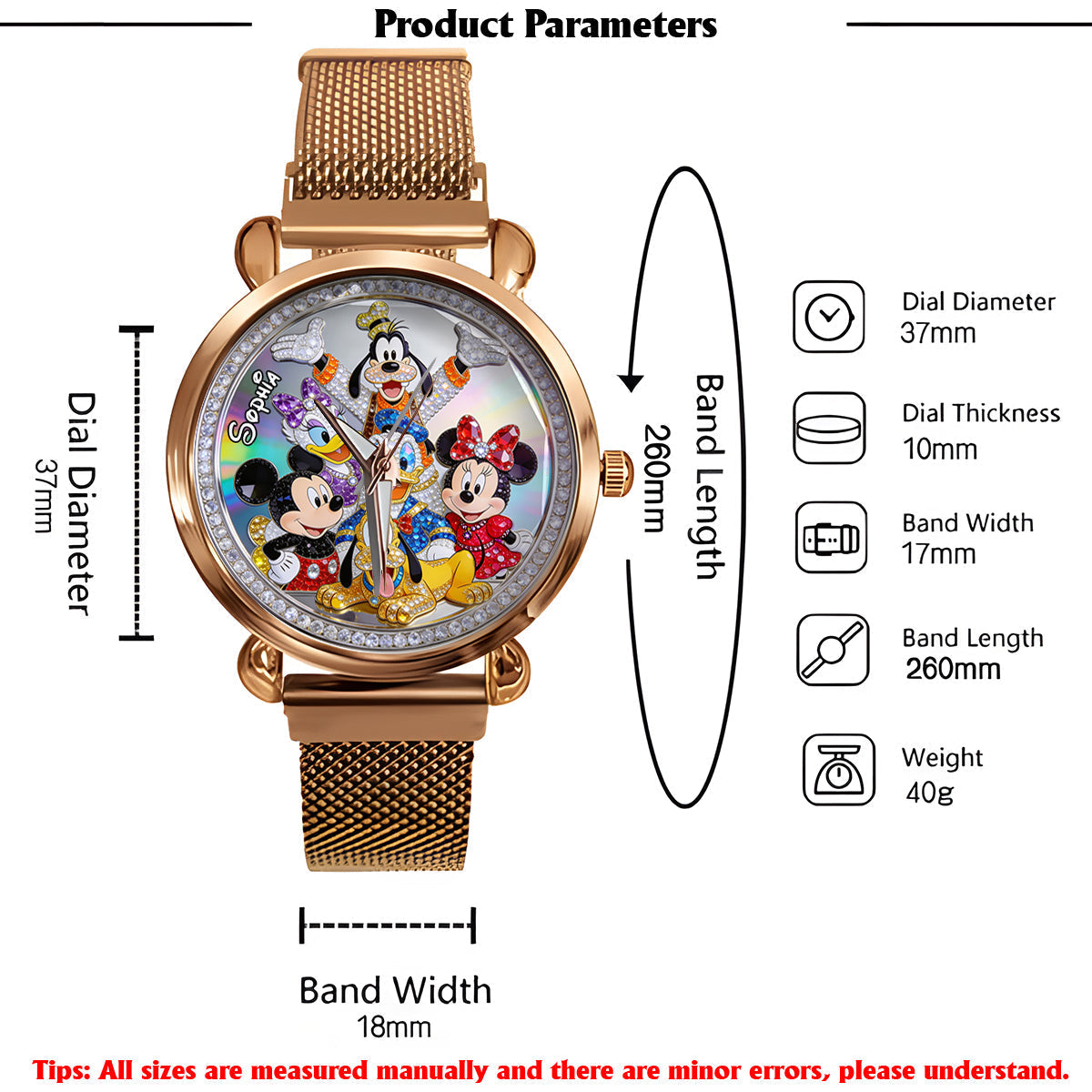Personalized Disney Friends Women Hand Watch Custom Name Gift Women Hand Watch GradoCreations