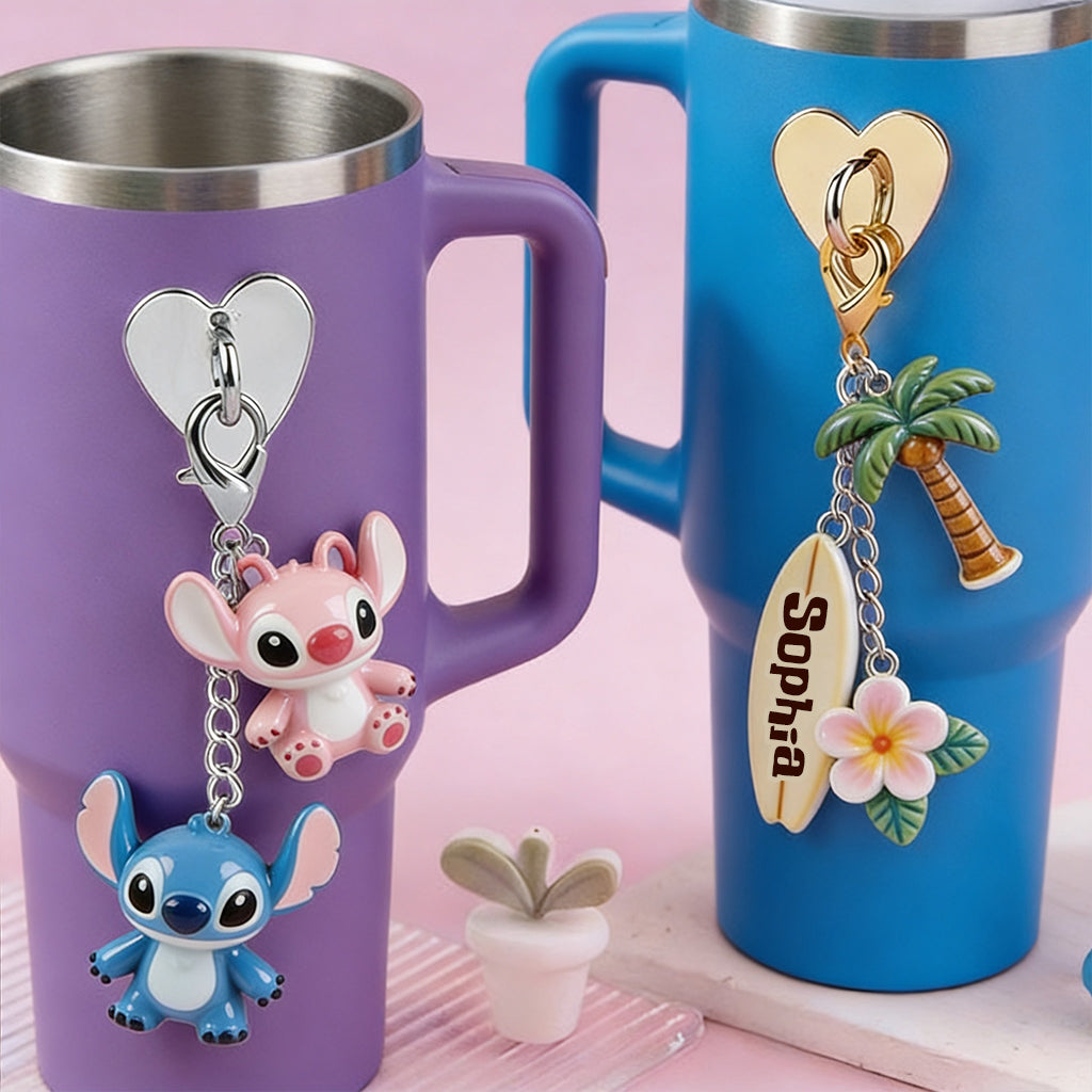 Personalized Ohana Tumbler with Charms - Custom Drinkware Gift Tumbler With Handle GradoCreations