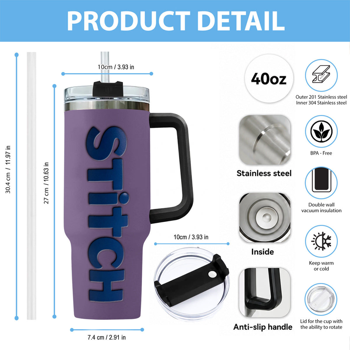 Personalized Ohana Tumbler with Charms - Custom Drinkware Gift Tumbler With Handle GradoCreations