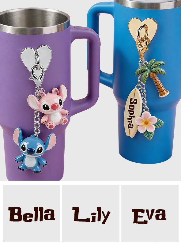Personalized Ohana Tumbler with Charms - Custom Drinkware Gift Tumbler With Handle GradoCreations