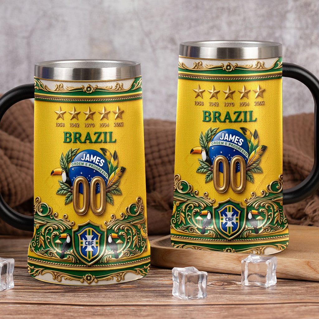 Personalized Brazil Soccer Championship Beer Stein Gift for Fans
