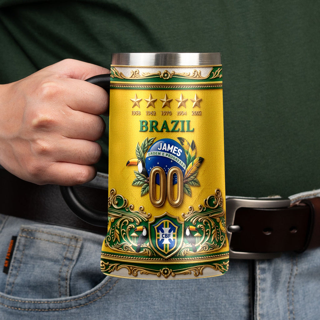 Personalized Brazil Soccer Championship Beer Stein Gift for Fans