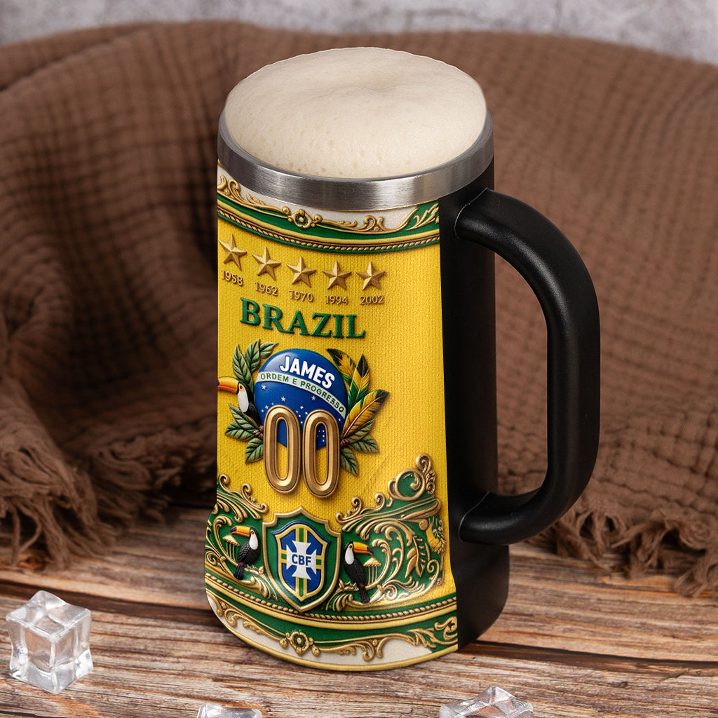Personalized Brazil Soccer Championship Beer Stein Gift for Fans