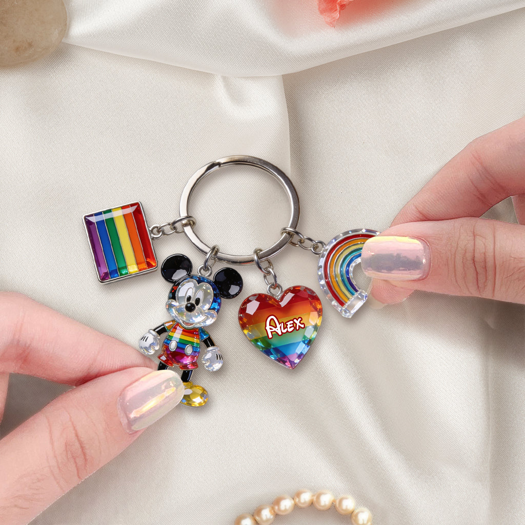 Personalized LGBT Support Keychain with Name Charms Gift Premium Keychain With Charms GradoCreations