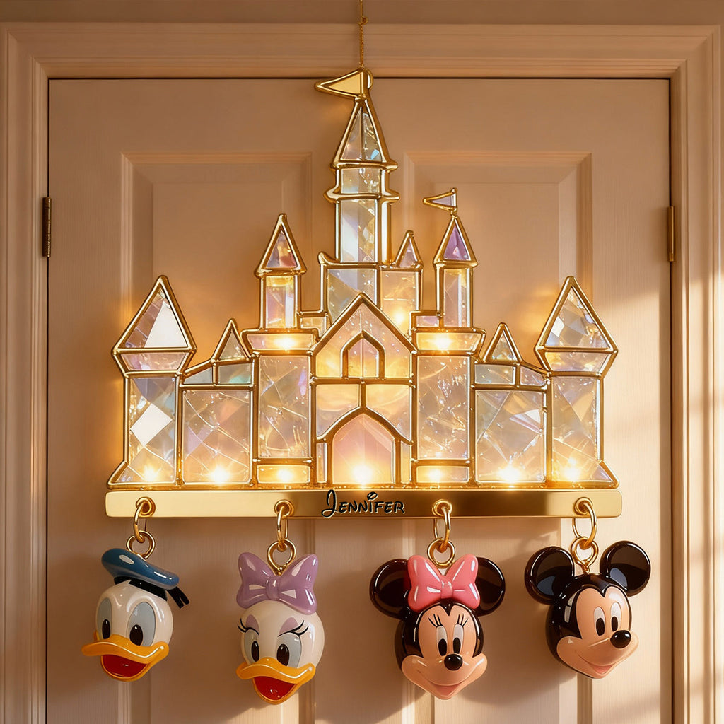 Personalized LED Light Acrylic Castle Sign with Mickey & Friends LED Light Acrylic Sign GradoCreations