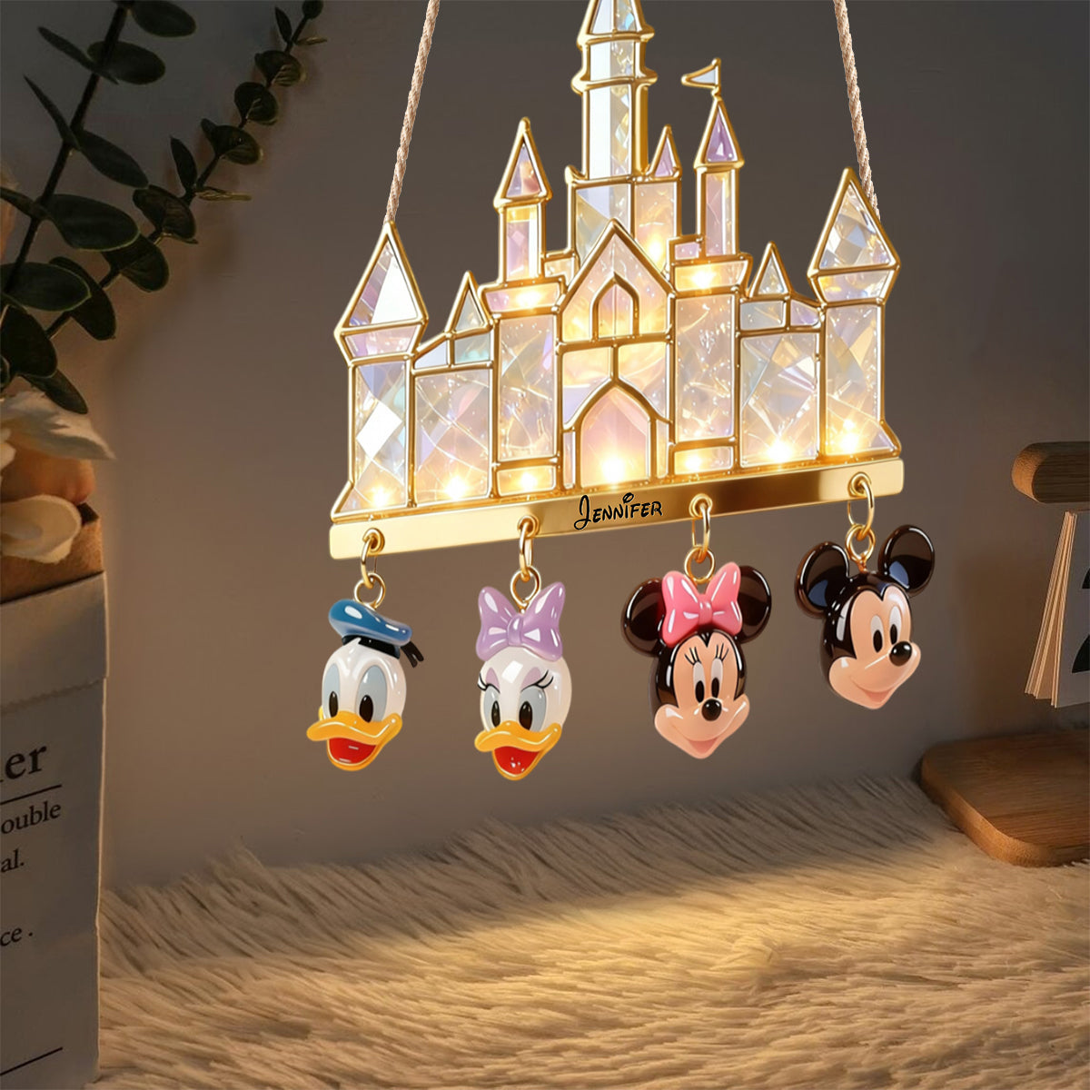 Personalized LED Light Acrylic Castle Sign with Mickey & Friends LED Light Acrylic Sign GradoCreations