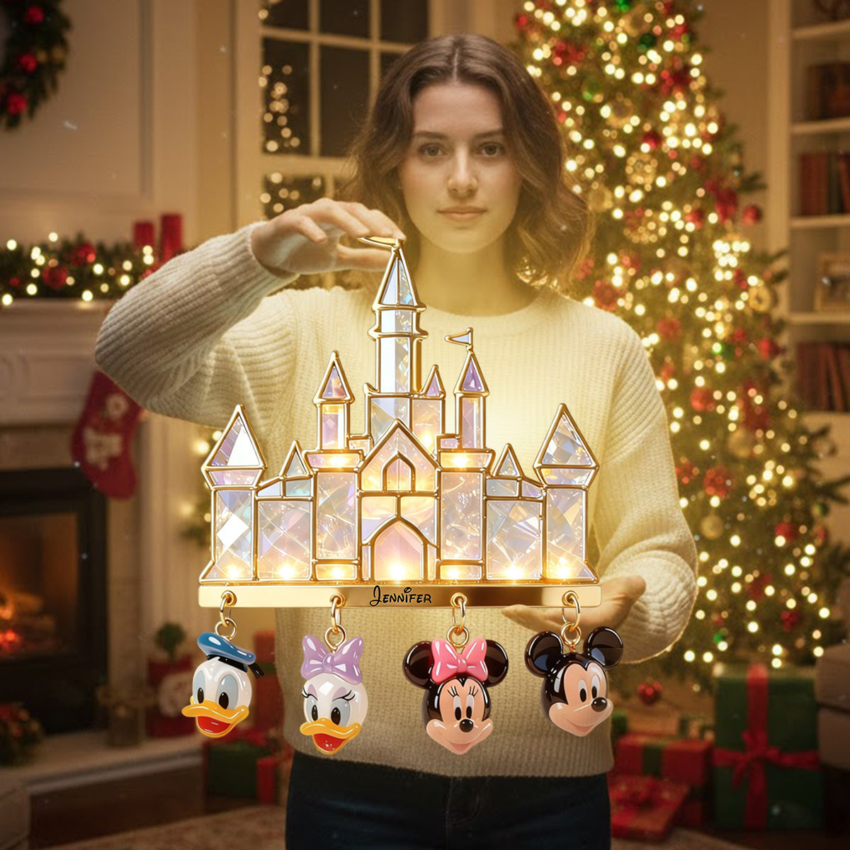 Personalized LED Light Acrylic Castle Sign with Mickey & Friends LED Light Acrylic Sign GradoCreations