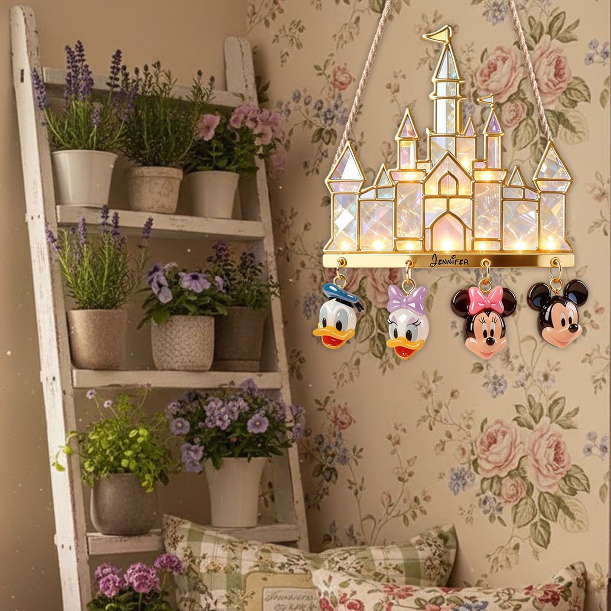 Personalized LED Light Acrylic Castle Sign with Mickey & Friends LED Light Acrylic Sign GradoCreations
