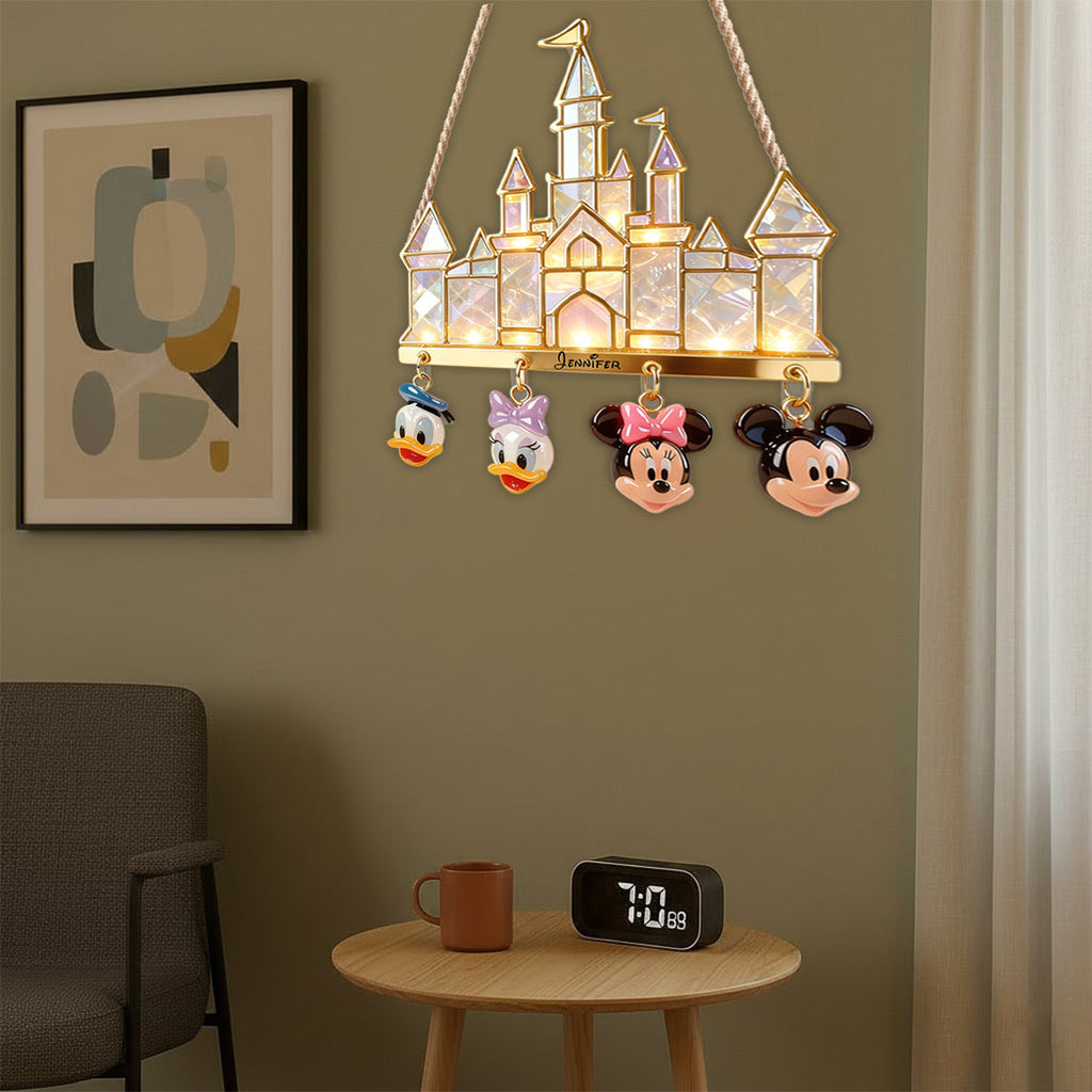 Personalized LED Light Acrylic Castle Sign with Mickey & Friends LED Light Acrylic Sign GradoCreations