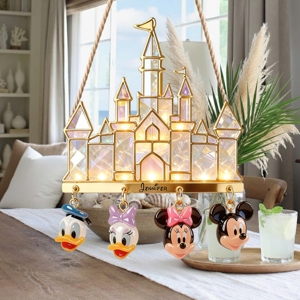 Personalized LED Light Acrylic Castle Sign with Mickey & Friends LED Light Acrylic Sign GradoCreations
