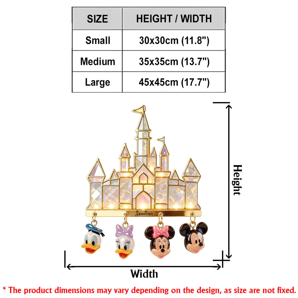 Personalized LED Light Acrylic Castle Sign with Mickey & Friends LED Light Acrylic Sign GradoCreations