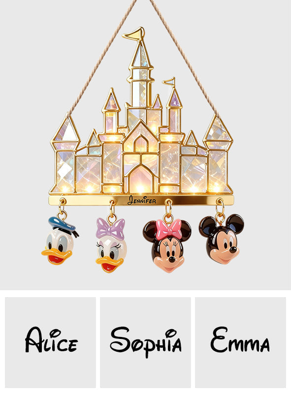 Personalized LED Light Acrylic Castle Sign with Mickey & Friends LED Light Acrylic Sign GradoCreations