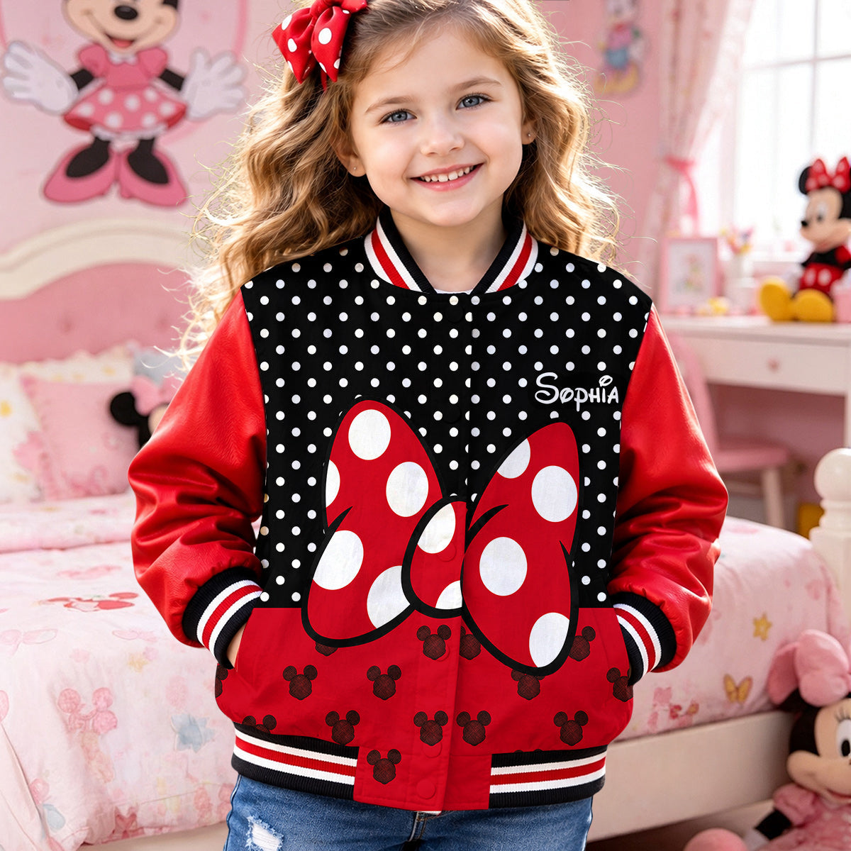 Personalized Minnie Mouse Varsity Jacket for Kids – Custom Name Gift Varsity Jacket GradoCreations