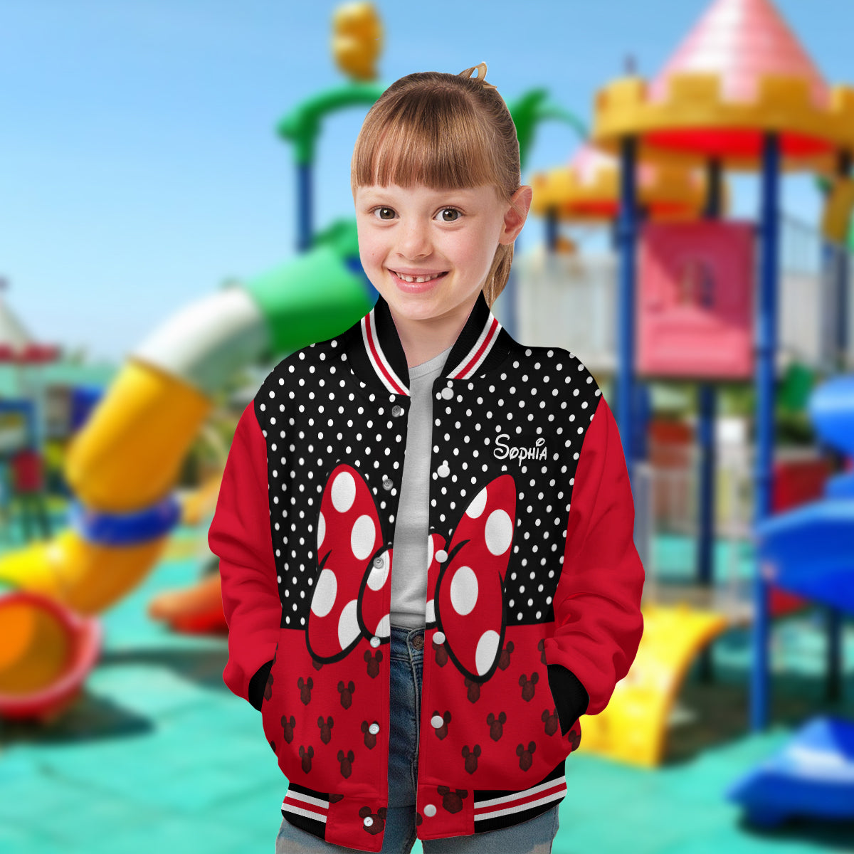 Personalized Minnie Mouse Varsity Jacket for Kids – Custom Name Gift Varsity Jacket GradoCreations