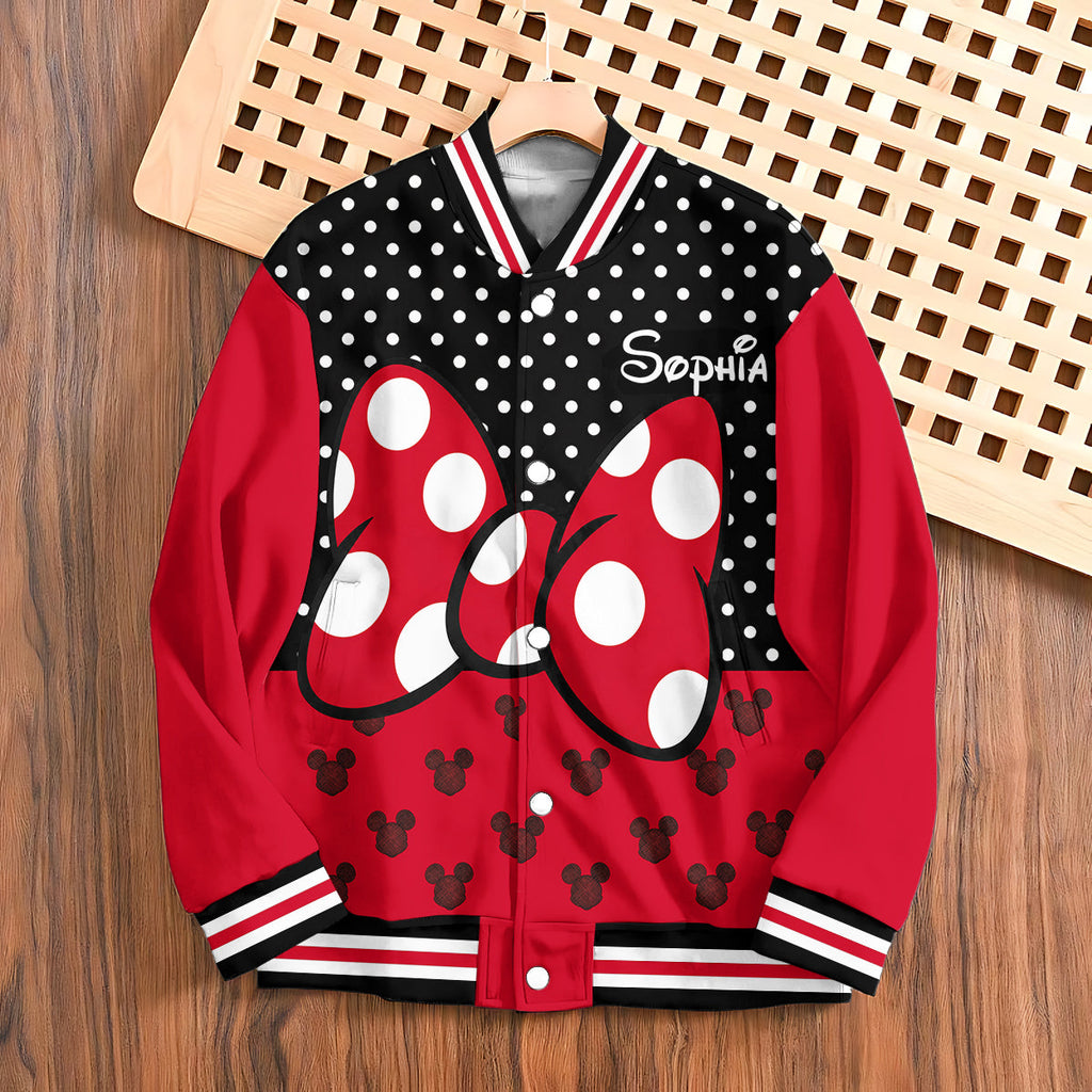 Personalized Minnie Mouse Varsity Jacket for Kids – Custom Name Gift Varsity Jacket GradoCreations