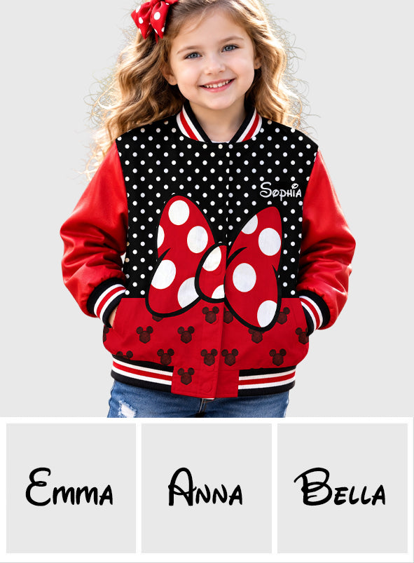 Personalized Minnie Mouse Varsity Jacket for Kids – Custom Name Gift Varsity Jacket GradoCreations
