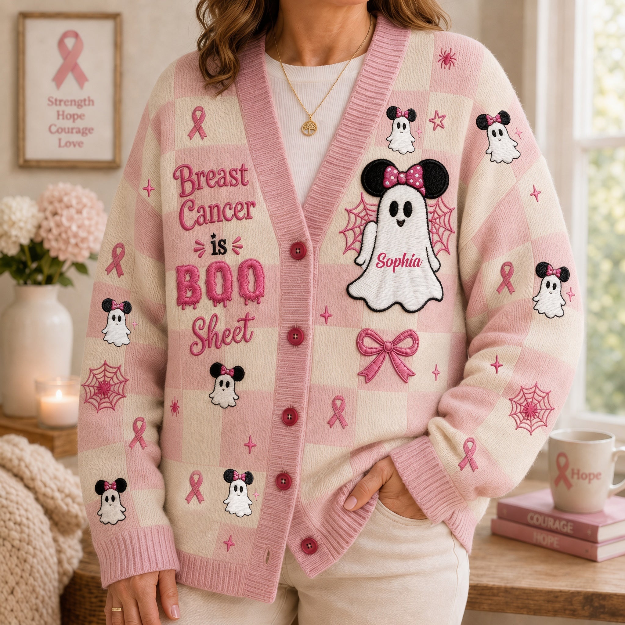 Personalized Breast Cancer Awareness Cardigan Sweater for Women Cardigan Sweater GradoCreations