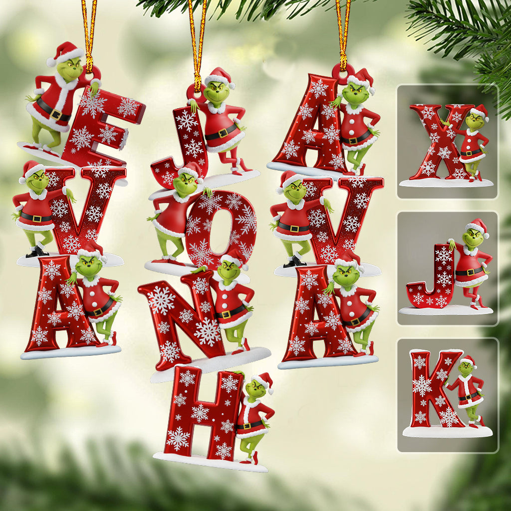 Personalized Grinch Name Letter Transparent Christmas Ornament One-sided Ornament GradoCreations