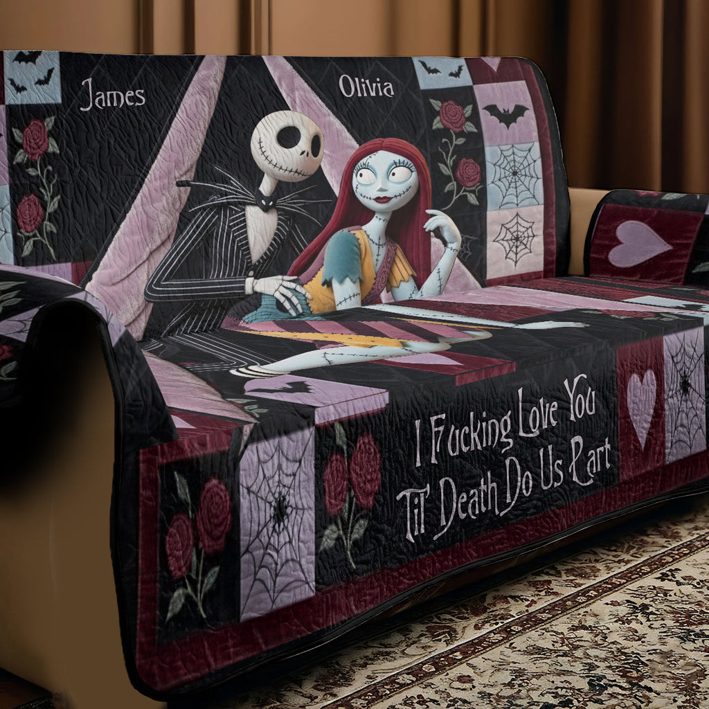 Personalized Gothic Romance Quilted Sofa Cover Custom Name for Couples Quilted Sofa/Couch Cover GradoCreations