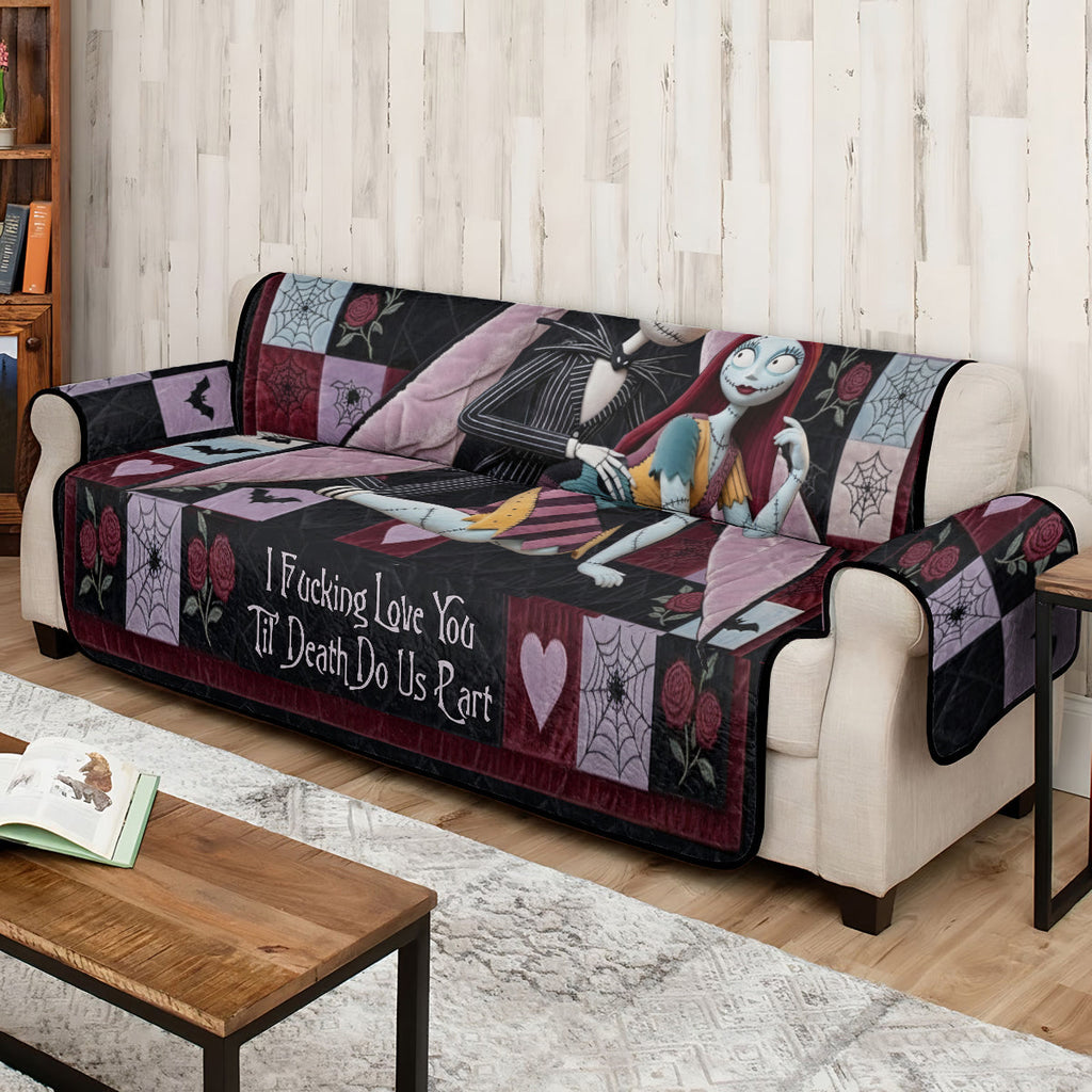 Personalized Gothic Romance Quilted Sofa Cover Custom Name for Couples Quilted Sofa/Couch Cover GradoCreations