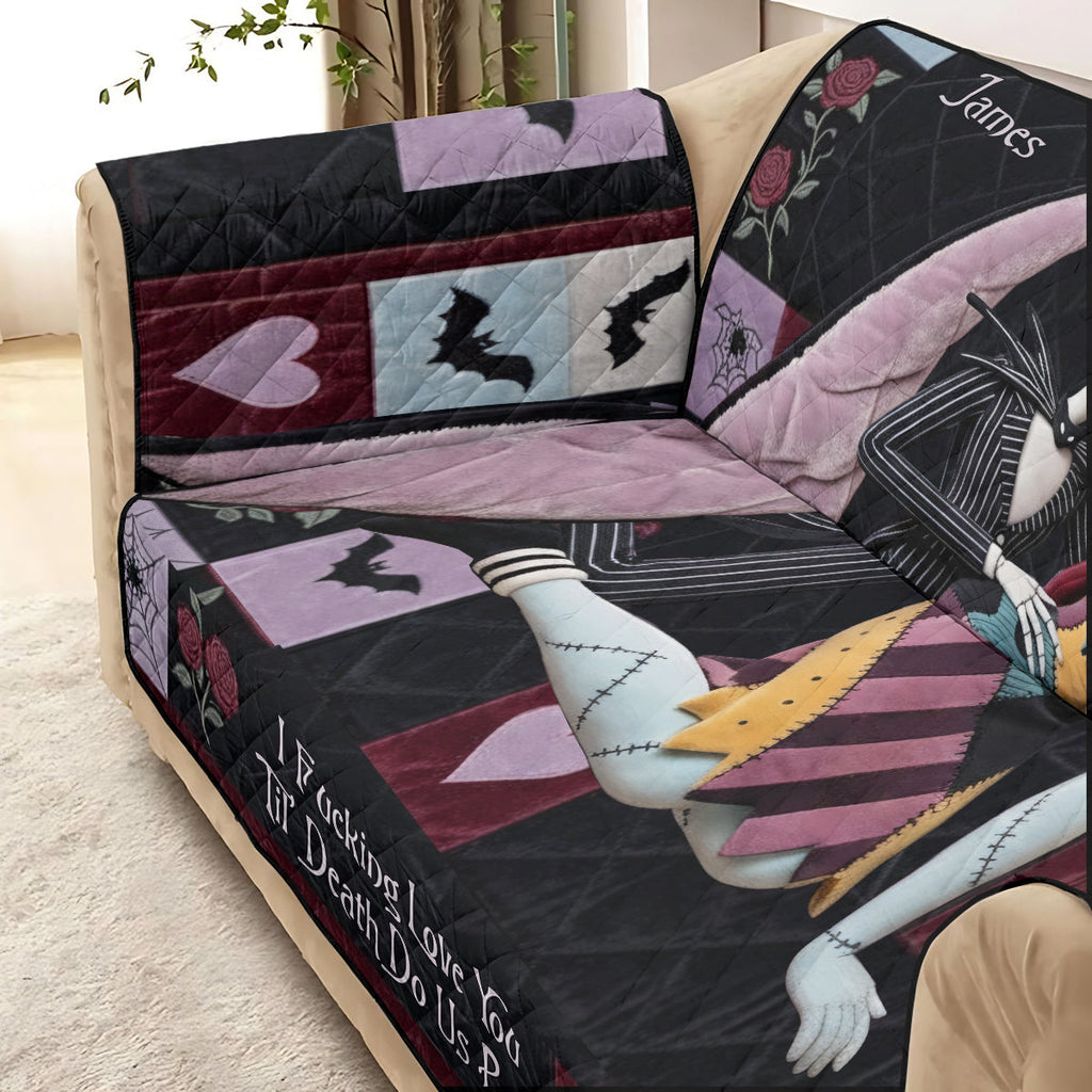Personalized Gothic Romance Quilted Sofa Cover Custom Name for Couples Quilted Sofa/Couch Cover GradoCreations