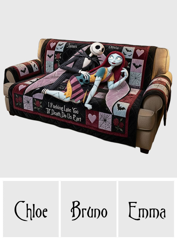 Personalized Gothic Romance Quilted Sofa Cover Custom Name for Couples Quilted Sofa/Couch Cover GradoCreations