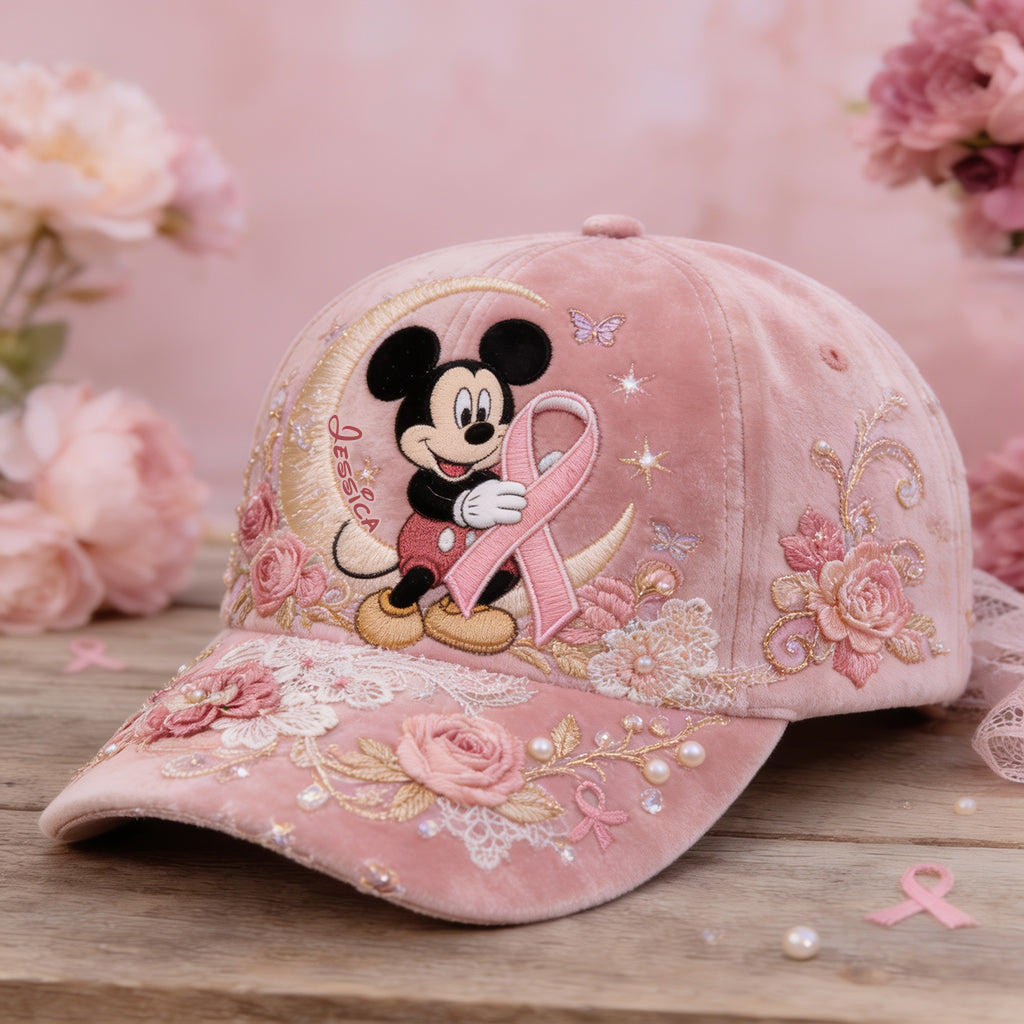 Personalized Pink Breast Cancer Awareness Classic Cap with Mickey Mouse Classic Cap GradoCreations