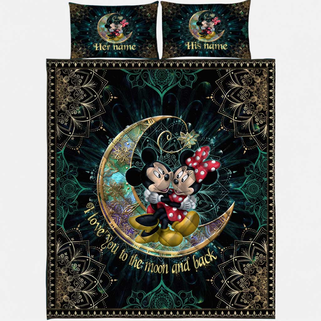 Personalized Mouse Quilt Set with Names - I Love You to the Moon and Back Gift Quilt Set GradoCreations