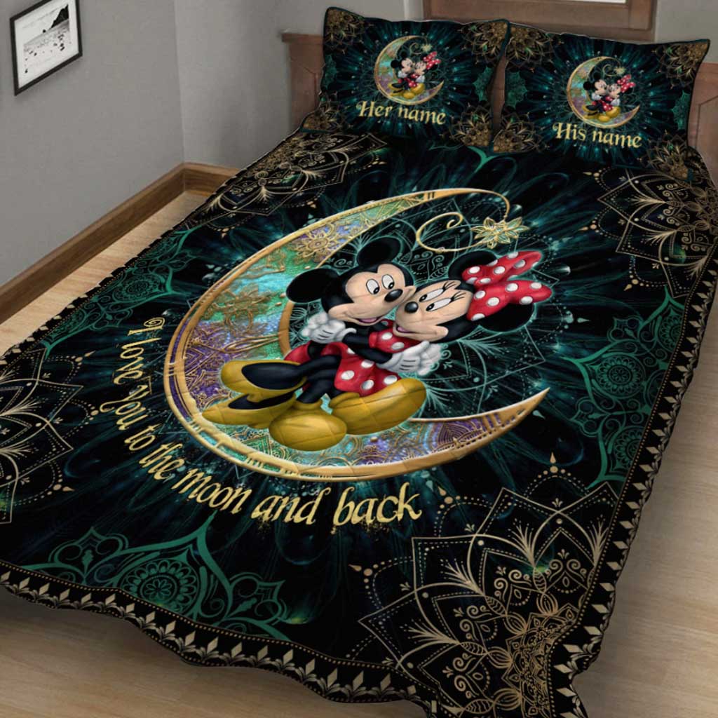 Personalized Mouse Quilt Set with Names - I Love You to the Moon and Back Gift Quilt Set GradoCreations