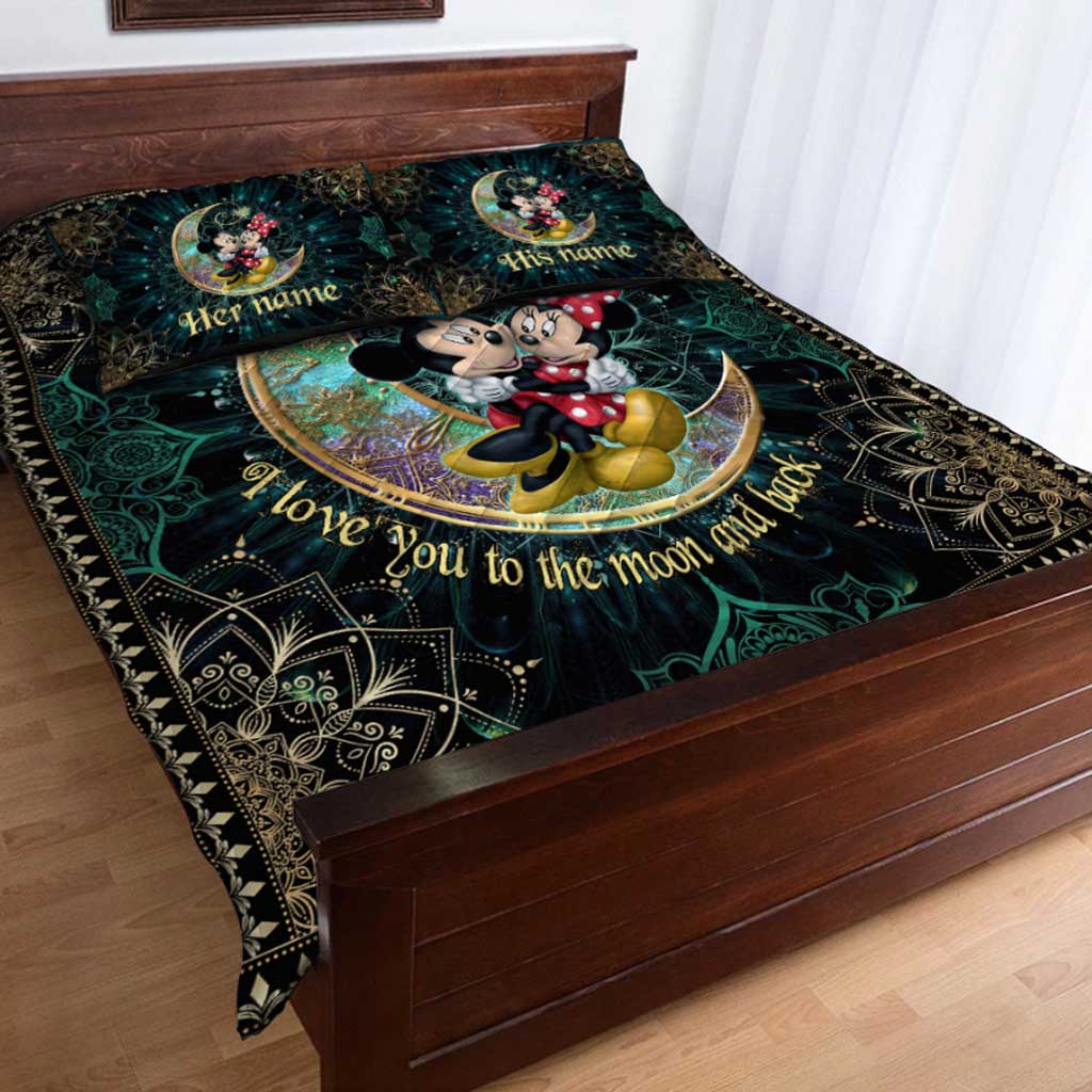 Personalized Mouse Quilt Set with Names - I Love You to the Moon and Back Gift Quilt Set GradoCreations